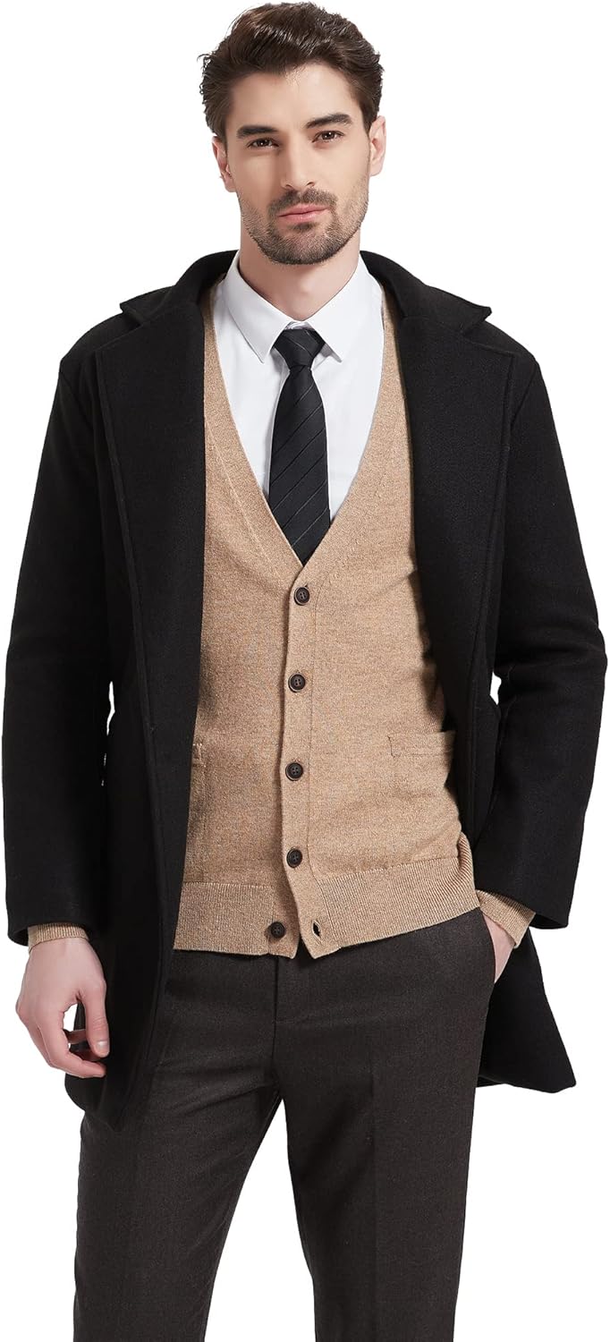 Kallspin Herren Strickjacke aus Wollmischung V-Ausschnitt Cardigan mit Knopfverschluss und Taschen S