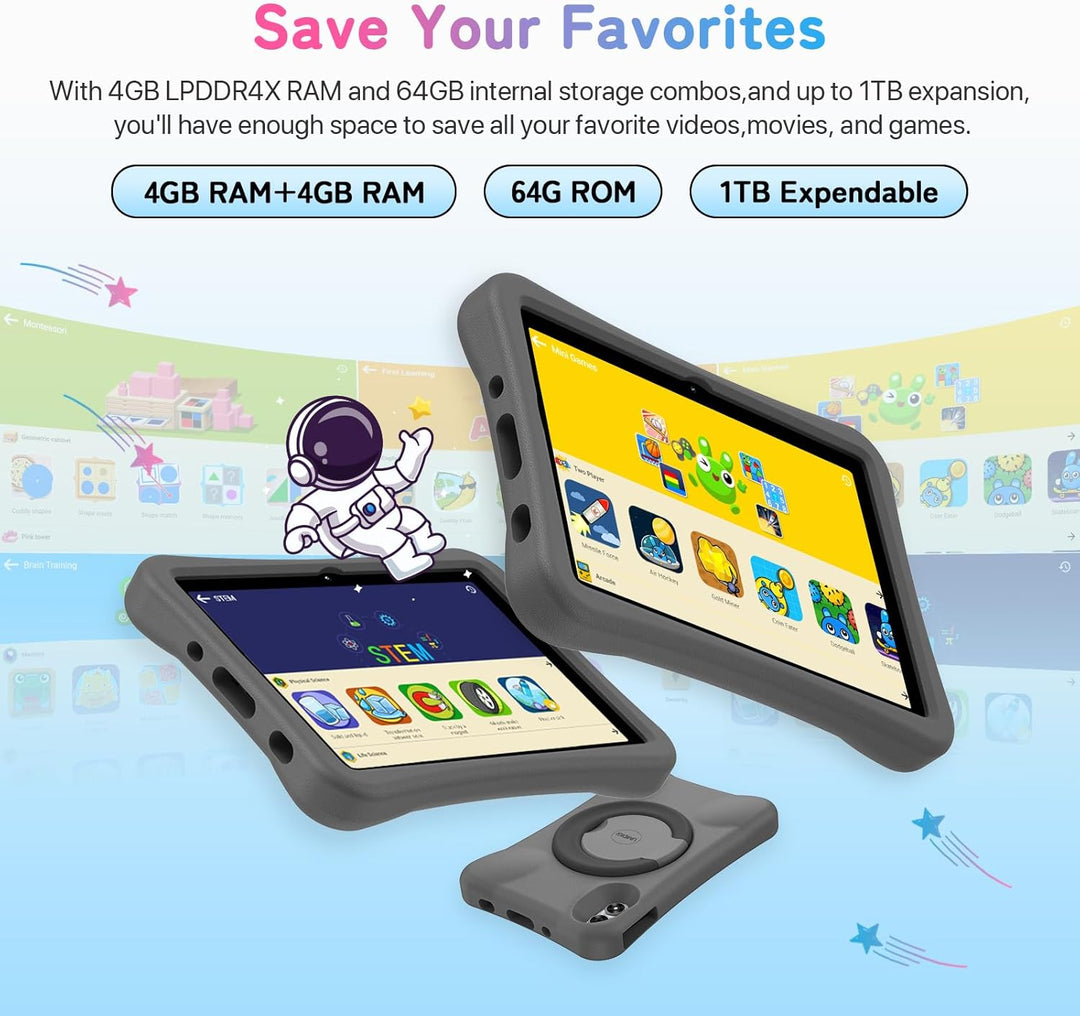 UMIDIGI Kinder Tablet 10.1 Zoll HD, G1 Tab Kids Tablet Android 13, 8GB(4+4)+64GB/TF 1TB Quad-Core,El