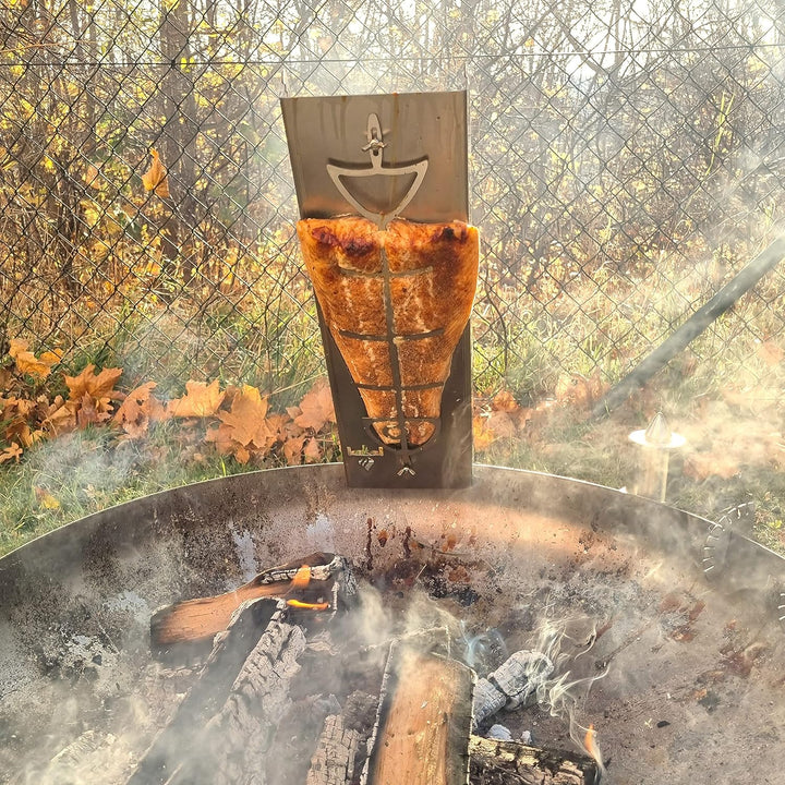Fire World | Flammlachsbrett | Lachsbrett aus Edelstahl | Grillzubehör für Feuerschale und Kugelgril