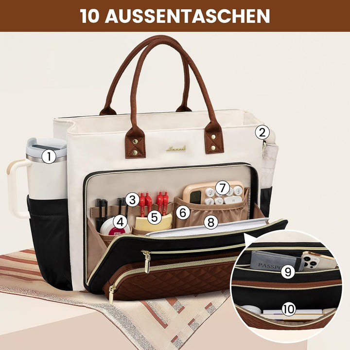LOVEVOOK Lehrertasche Damen Gross, 15.6 Zoll Laptoptasche Arbeitstasche | Wasserdicht Aktentasche Bü