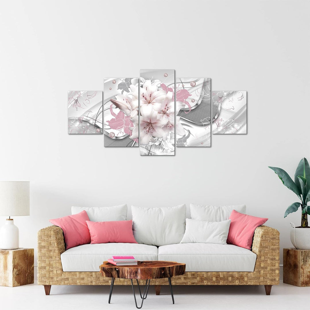 Runa Art Bild Wohnzimmer Schlafzimmer Blumen Lilien 5 Teilig Abstrakt Rosa Grau Wandbilder auf Vlies