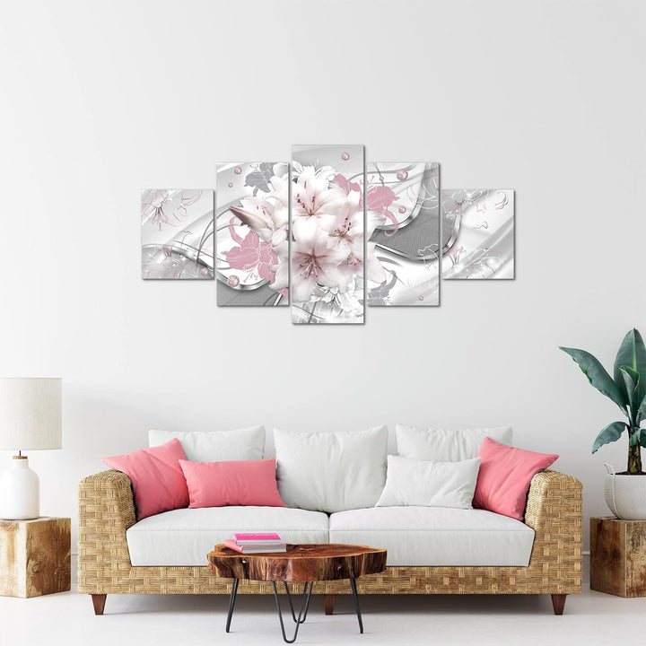 Runa Art Bild Wohnzimmer Schlafzimmer Blumen Lilien 5 Teilig Abstrakt Rosa Grau Wandbilder auf Vlies