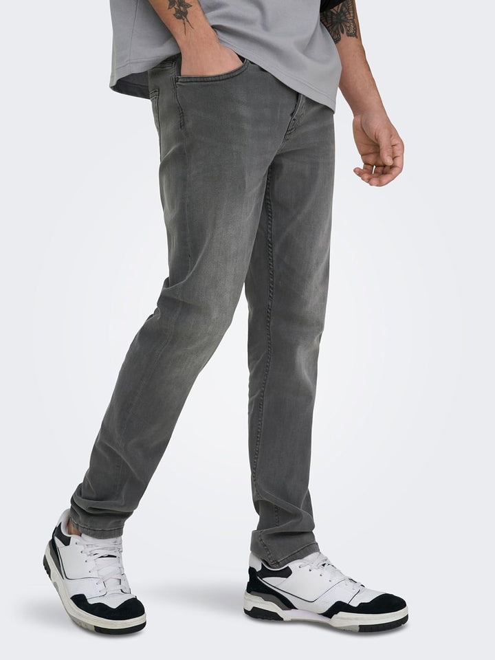 Only & Sons Male Slim Fit Jeans ONSLOOM Mid Rise Slim Fit Jeans 28W / 32L Black Denim, 28W / 32L Bla