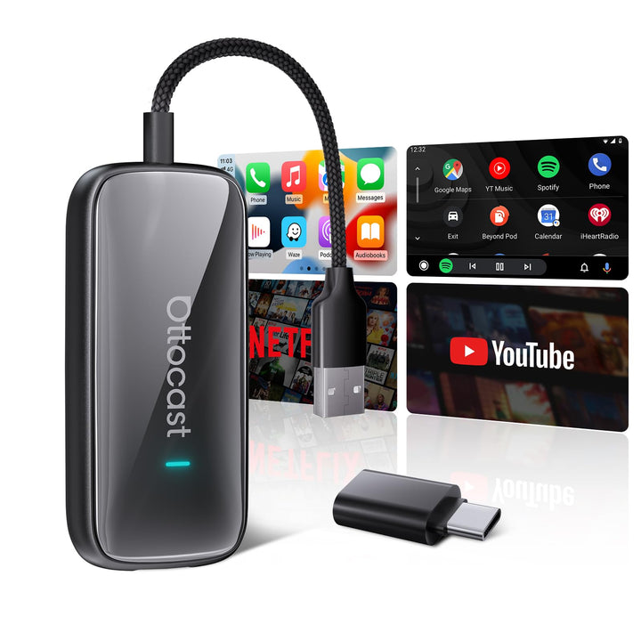 OTTOCAST Play2Video Ultra, 2026 Wireless CarPlay & Android Auto Adapter mit integriertem Netflix/You