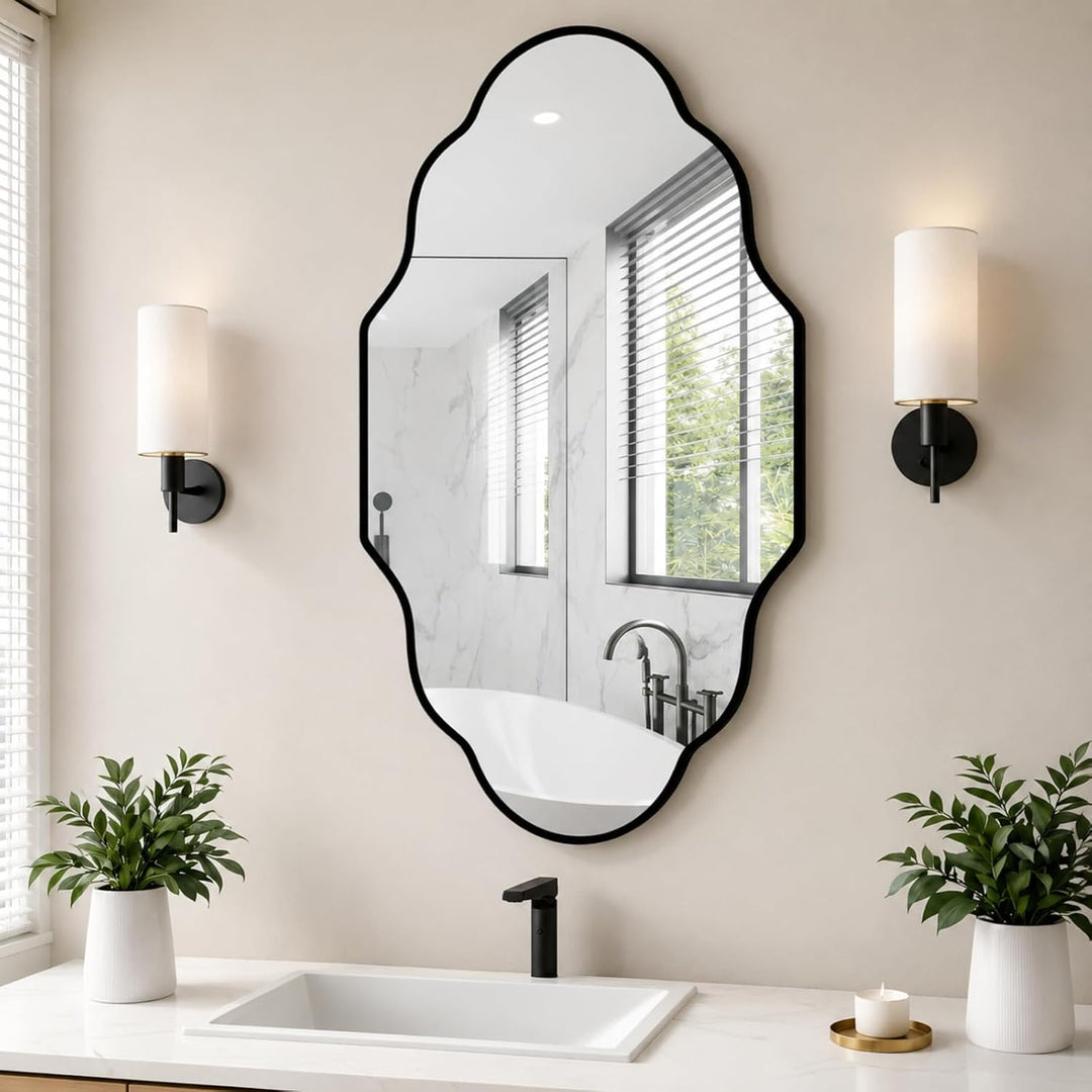 Clevich Spiegel Asymmetrisch 66x116cm Rahmen Alu, HD Glas Wandspiegel, Moderner Dekor-Spiegel, Schla