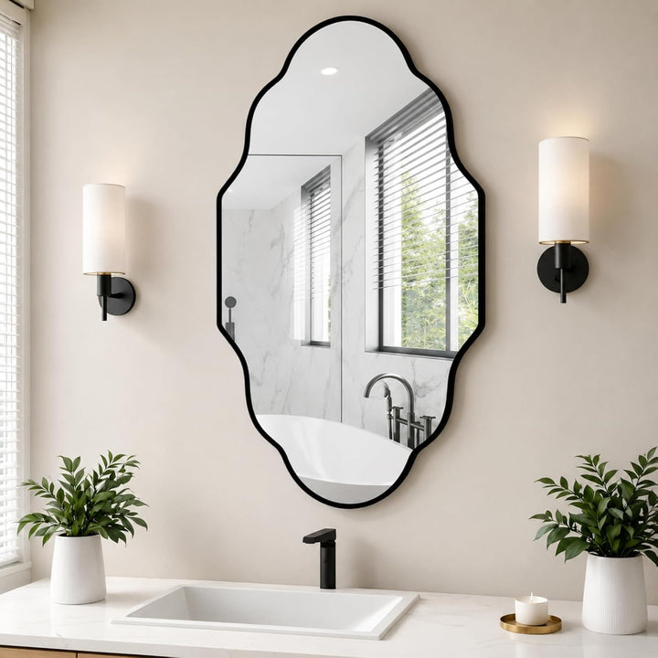 Clevich Spiegel Asymmetrisch 66x116cm Rahmen Alu, HD Glas Wandspiegel, Moderner Dekor-Spiegel, Schla