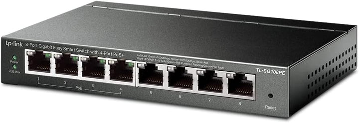 TP-Link TL-SG108PE Managed PoE Switch, 8 Port Gigabit Network Switch mit 4 PoE+ Ports (64 W, 802.3af