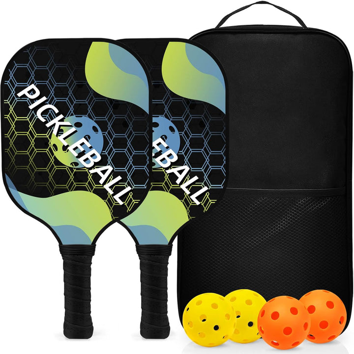 Topfinder Pickleball Set, Fiberglas Pickleball Schläger Paddle Set mit 2/4 Schlägern, 4 Bällen & 1 T