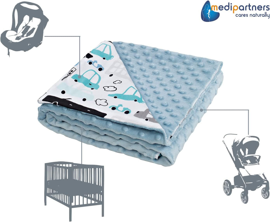 Medi Partners Krabbeldecke 100% Baumwolle 75x100cm doppelseitig multifunktional Minky Kuscheldecke f