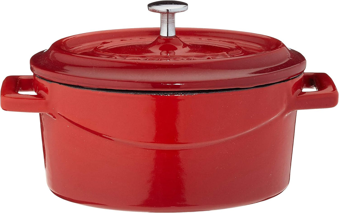 Pentole Agnelli Slowcook Ovale Auflaufform aus Gusseisen mit 2 Griffen, rot, 12 cm 12 x 9 Cm Rot, 12