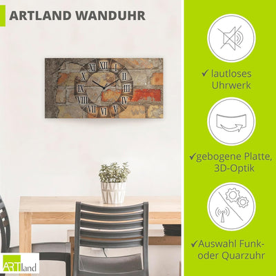 ARTLAND Wanduhr ohne Tickgeräusche Alu Funkuhr 50x25 cm Rechteckig Lautlos Römische Ziffern Zahlen R