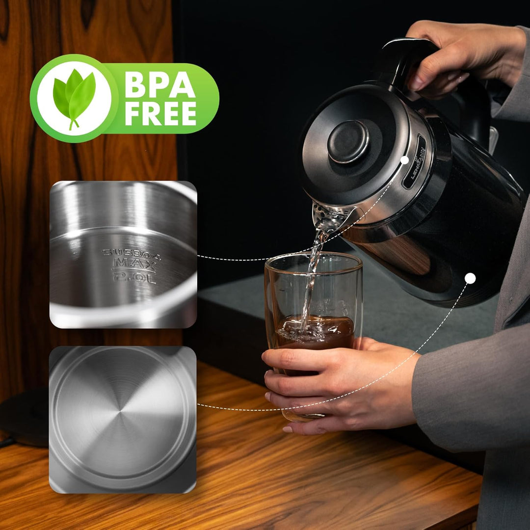 LEHMANN Elektrischer Wasserkocher Edelstahl 2L, 2200W, Schnelles Aufheizen, Doppelwand Design, Absch