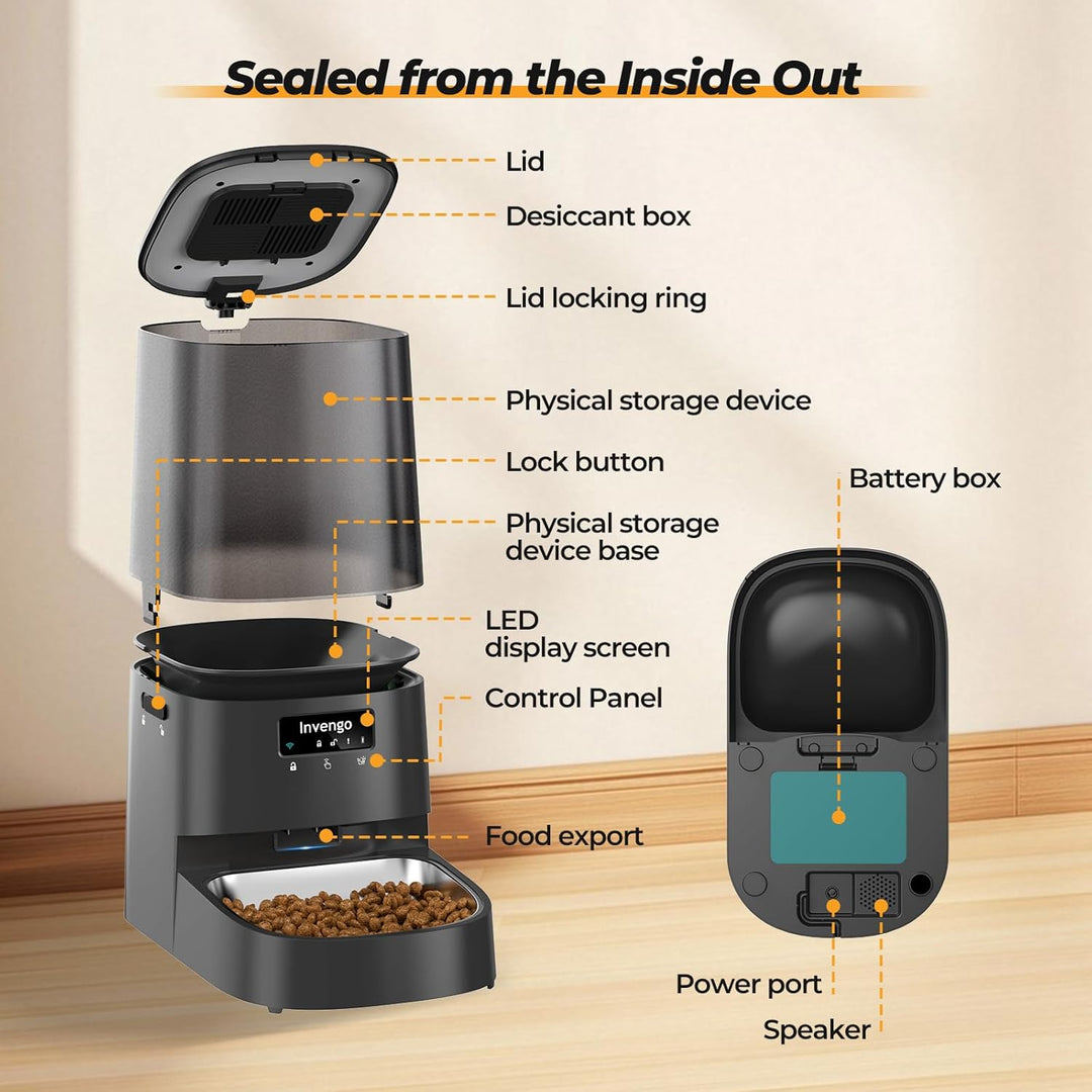 Automatic Cat Feeder with App Control, 5L Food Dispenser for Cats and Small Dogs, 2.4/5G Wi-Fi, Dual