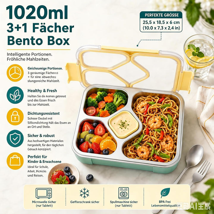 Brotdose Edelstahl Bento Box, 1020 ML Brotdose