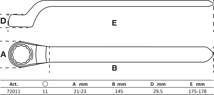 BGS 72011 | VDE-Einringschlüssel | tief gekröpft | SW 11 mm, SW 11 mm