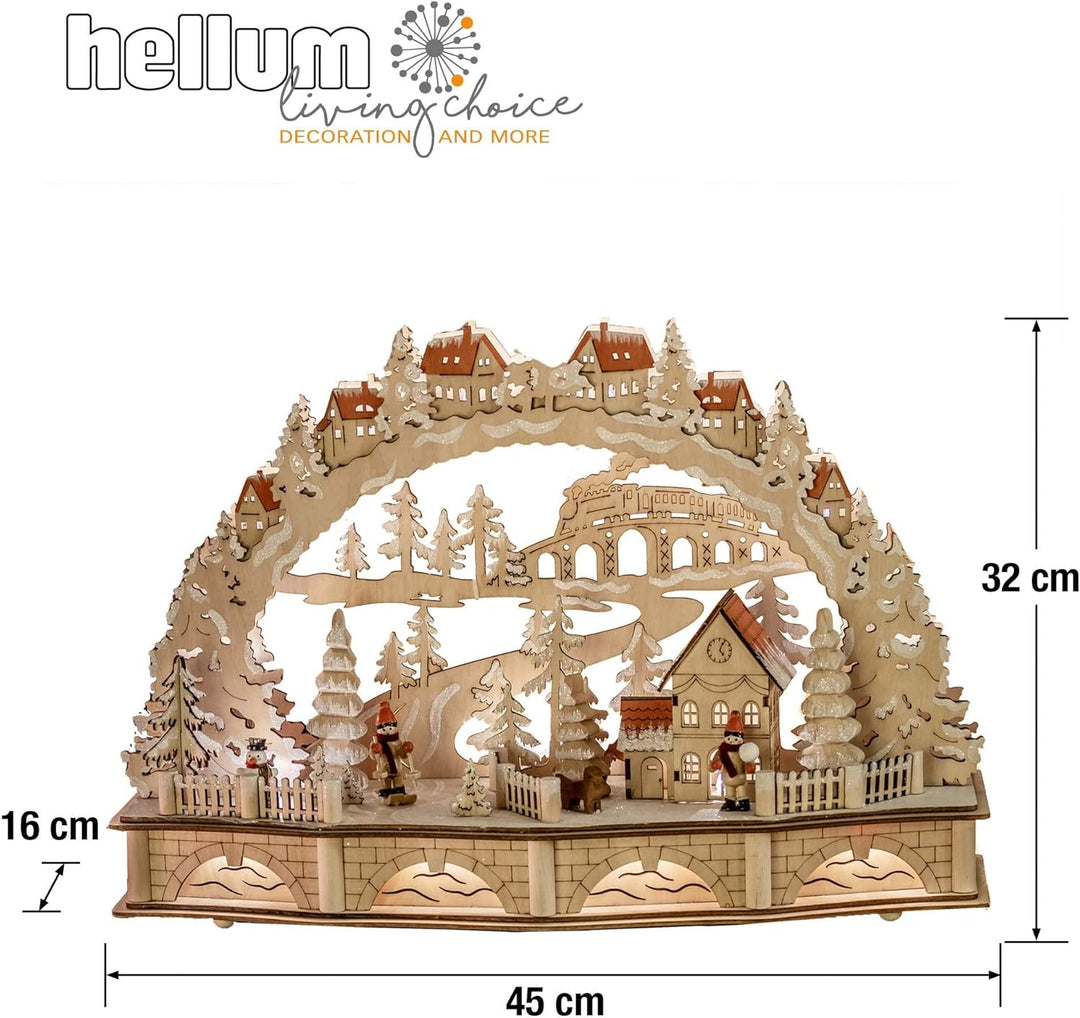 Hellum LED Schwibbogen Weihnachten naturfarbenen Holz, mit Timer, Lichterbogen Weihnachten 45x16x32