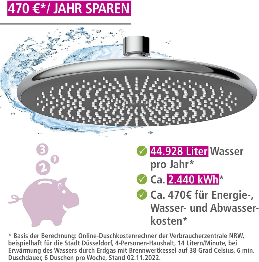 WENKO Wasserspar Regenduschkopf Watersaving, wassersparende Universal-Kopfbrause mit nachhaltigem Wa
