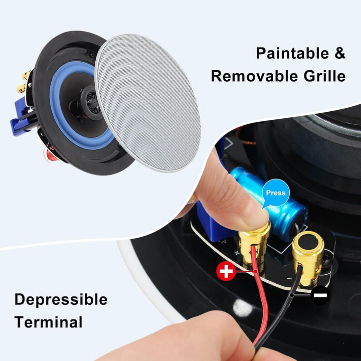 Herdio 4 Zoll Deckenlautsprecher, 160 Watt Kompatibel mit Bluetooth Einbaulautsprecher, Bündige Mont