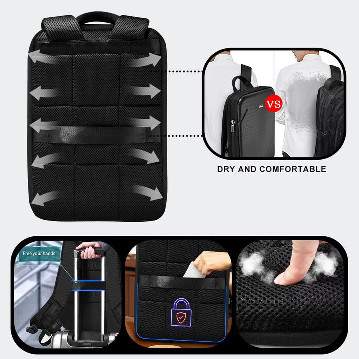 ZINZ Schlanker Laptop Rucksack 15,6 Zoll mit Variabler Kapazität, Diebstahlsicherer Business Tagesru