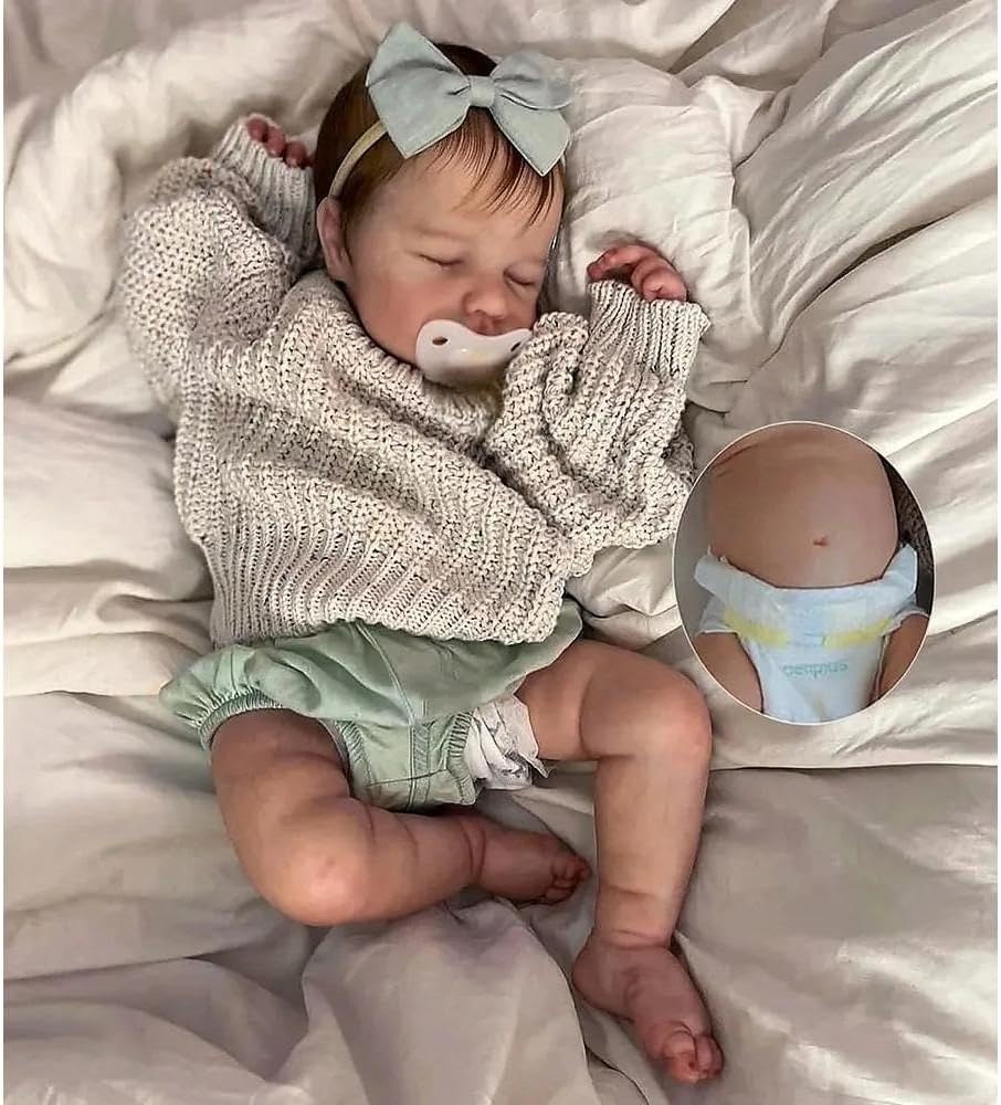 Zero pam Reborn Baby Vollsilikon Lebensecht Mädchen,50CM Lächelndes Silikon Baby Puppe Mit Haaren, S