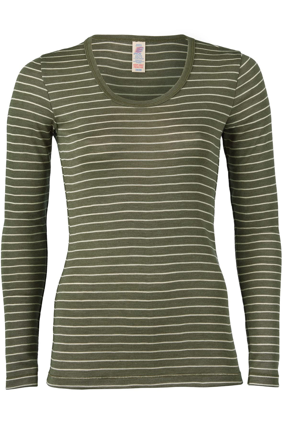 Engel Natur, Damen Merino Ringel Shirt, 70% Wolle (KbT), 30% Seide 46-48 Olive / Natur, 46-48 Olive