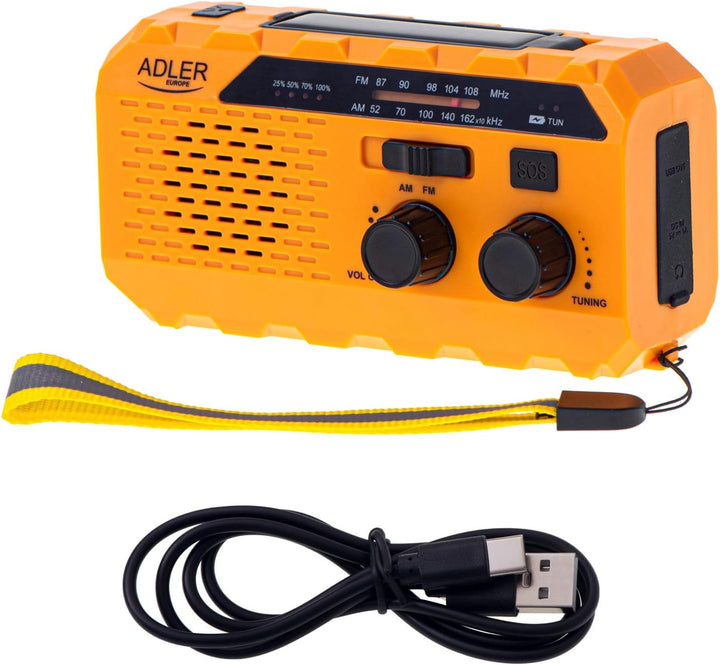 Adler AD1197 Kurbelradio Tragbares Solar mit Kurbel Ladegerät, AM/FM Radio mit Handy USB C Anschluss