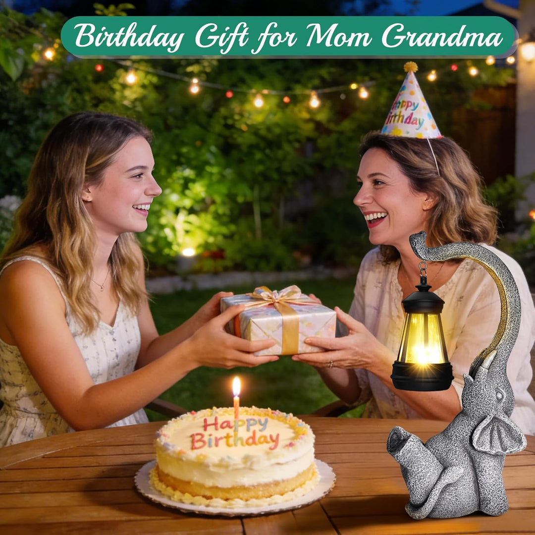 Linkax Geschenke für Frauen Mama Oma, Solar Gartenfiguren Elefant Gartendeko für Draussen, Solarlamp