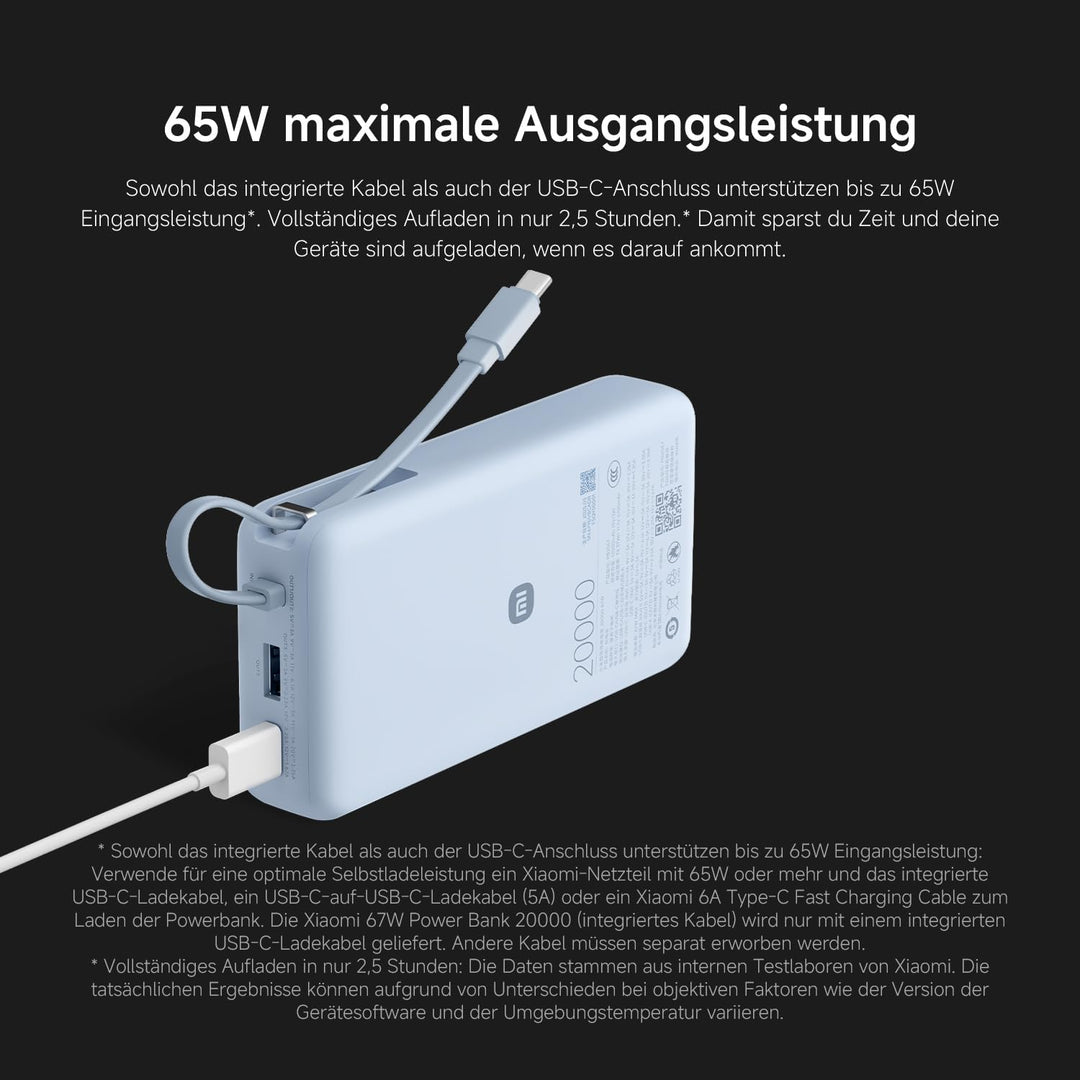Xiaomi 67W Power Bank 20.000mAh mit USB-C Kabel, Tragbares Ladegerät, Tan Beige 20.000 Std, Beige 20