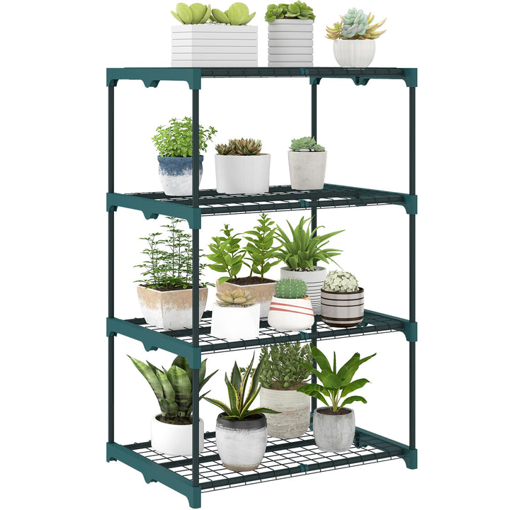 Outsunny 4-Etagen Pflanzenständer, 105 cm hoch Blumenständer für Innen Aussen, Pflanzenregal aus Sta