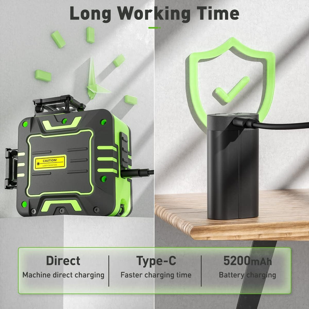 Huepar R03CG 3x360° Lasernivellier Selbstnivellierung Outdoor 3D Grüne Strahlen Kreuzlinien für Kons