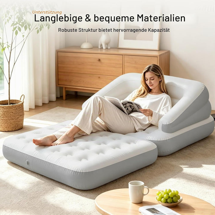Aufblasbare Couches Schlafsofa, beflockte Luftmatratze Bett mit Armlehne, Doppelgrösse