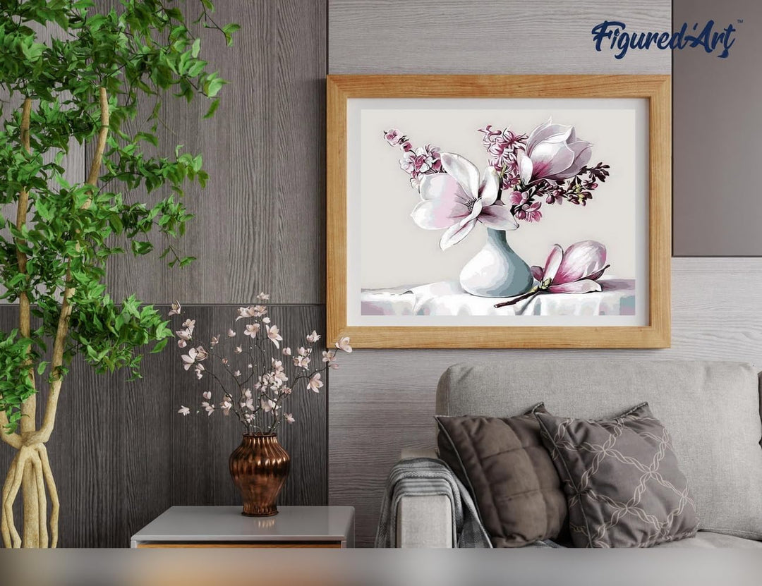 Figured'Art Malen Nach Zahlen Erwachsene Mit Rahmen Magnolie - Paint by Numbers Basteln DIY Bastelse