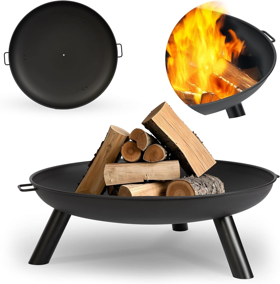 Berdsen Feuerschale 80 cm Feuerstelle Outdoor Feuerkorb Garten Rostfrei Stahl Pulverbeschichtet Schw