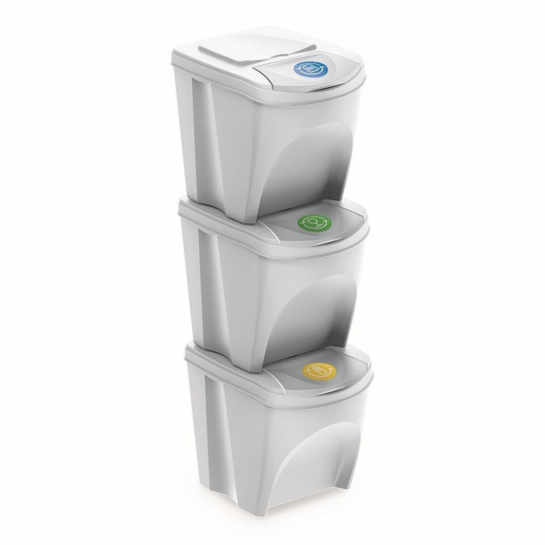 Prosperplast 3er Set Abfalleimer weiss Mülleimer 75L Müllsortierer Müllbehälter Mülltrennsystem Weis
