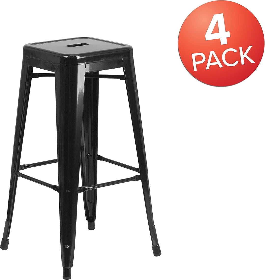 Flash Furniture Lily Barhocker, kommerzielle Qualität, 76 cm hoch, ohne Rückenlehne, schwarzes Metal