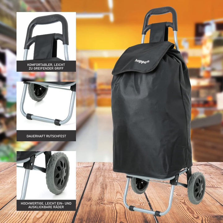 Hoppa Large 27", Schwarz, Leichtes und strapazierfähiges Microfaser Material, Einkaufs Trolley auf R
