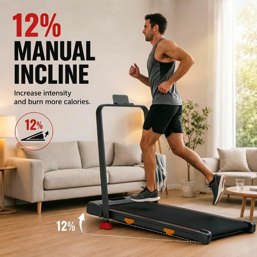Walking Pad mit Steigung 12%, Laufband für Zuhause Klappbar Büro 120KG | Laufband Klappbar 10 KM/H,