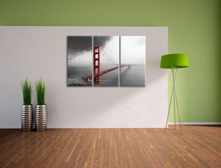 rote Golgen Gate Bridge in San Francisco schwarz/weiss 3-Teiler Leinwandbild 120x80 Bild auf Leinwan