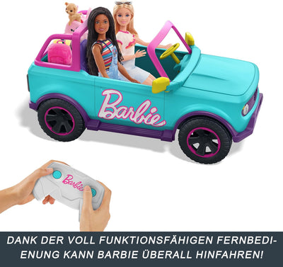 Hot Wheels Ferngesteuertes Auto, Barbie Ferngesteuerter SUV mit Aufklebern, kann 2 Barbie-Puppen Plu