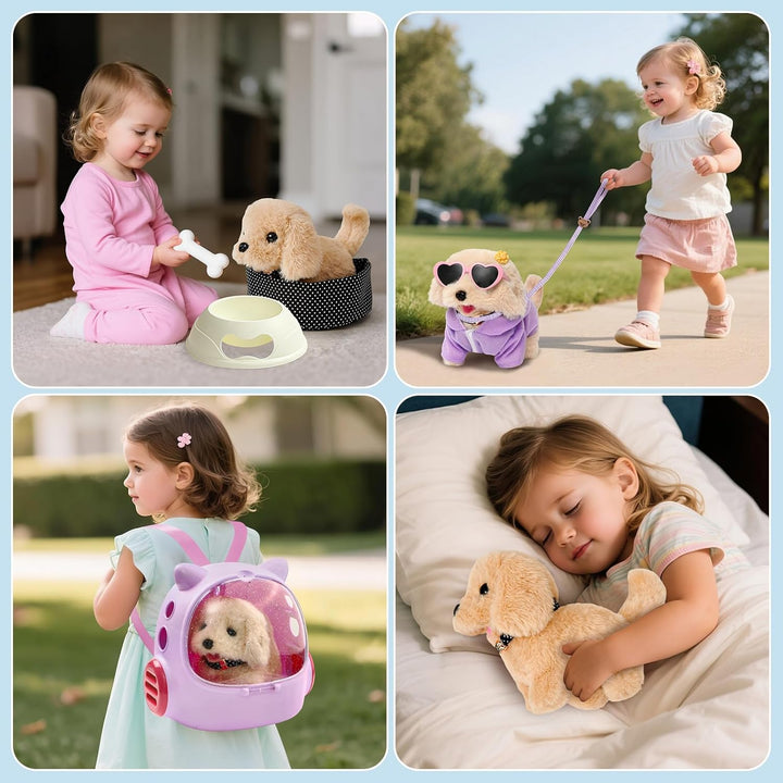 Tacobear Hund Spielzeug Kinder der Läuft und Bellt, Elektrischer Plüsch Hund mit Leine Hundekäfig Hu