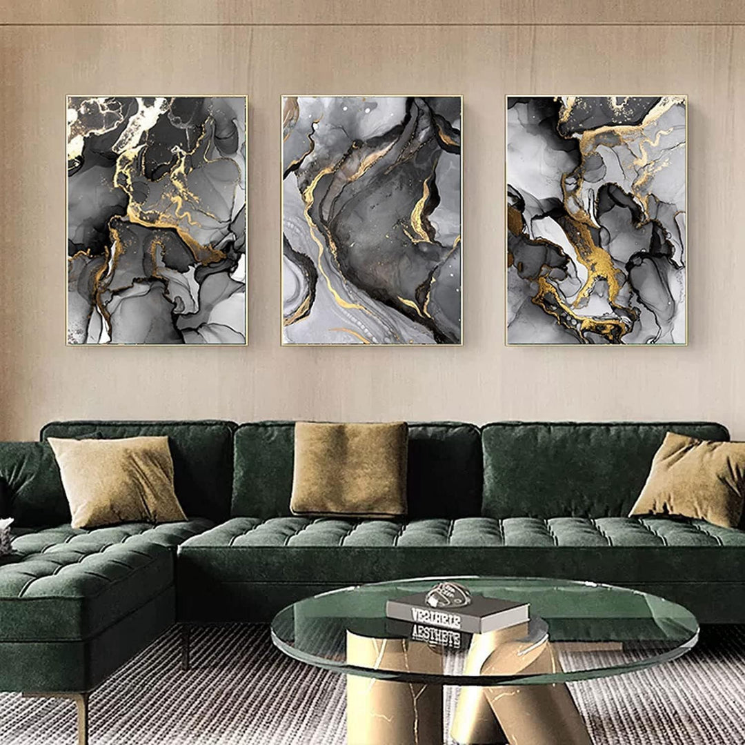 Wohnzimmer Schlafzimmer Marmorhintergrund Tinte Malerei Poster，Modern Abstraktes Bilder Set Wand Mal