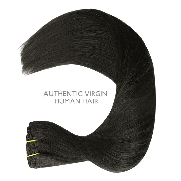 WENNALIFE Clip in Extensions Echthaar, 70g 7pcs 45cm Natürliches Schwarz Echthaar Extensions Clip in
