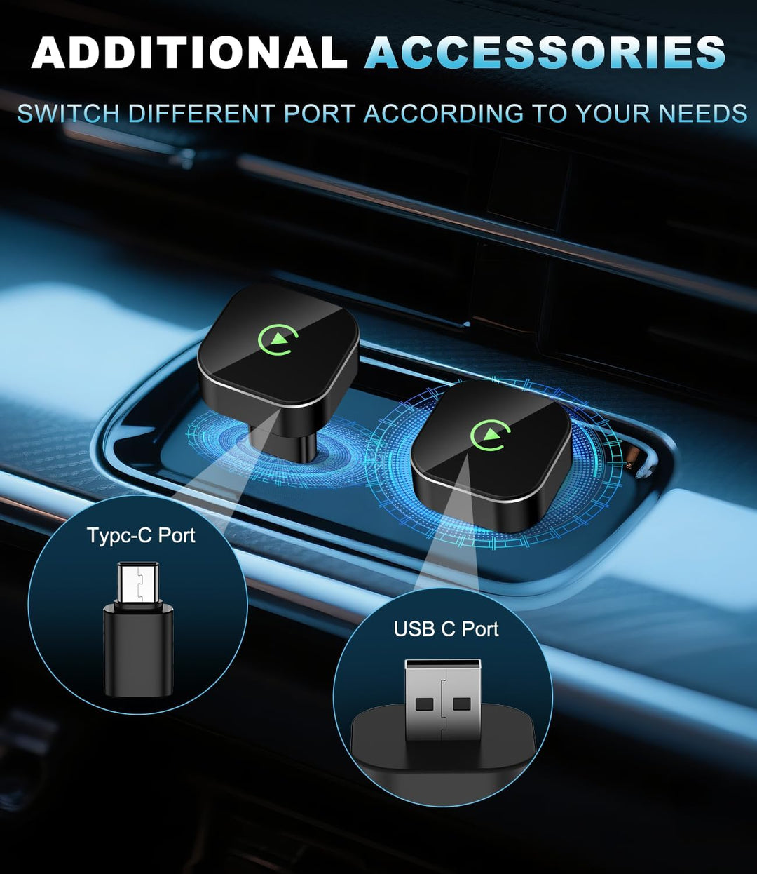 CarPlay Wireless Adapter für iPhone – Upgrade auf kabelloses CarPlay, Plug & Play, USB/Type-C, Mini