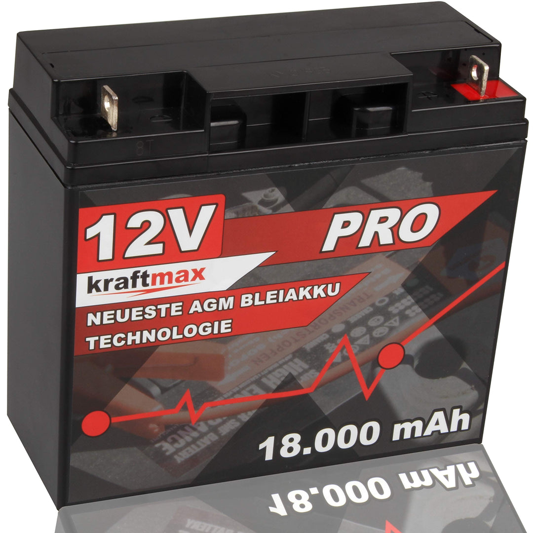 kraftmax Industrial Pro Bleiakku [ 12V / 18Ah ] AGM Hochleistungs- Blei Akku der Neusten Generation