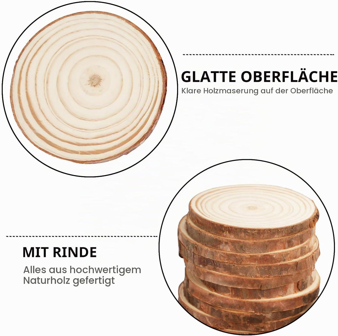 50 Stück Holzscheiben, 6-7cm Holz Log Scheiben, Baumscheiben Rund zum Basteln, Unvollendete Holzkrei