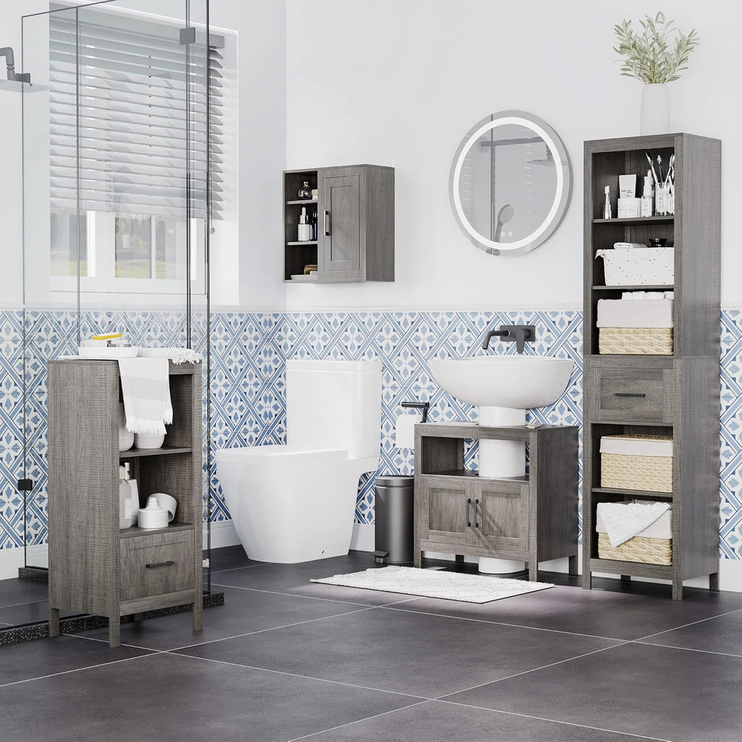 kleankin Badezimmerschrank Wandschrank mit 1 Schrank und 3 Regalen Mehrzweckschrank mit verstellbare