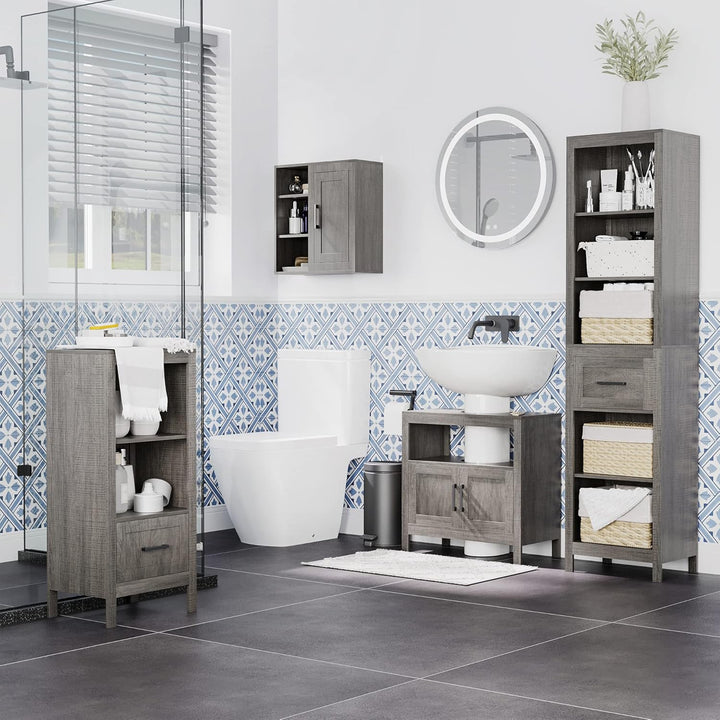 kleankin Badezimmerschrank Wandschrank mit 1 Schrank und 3 Regalen Mehrzweckschrank mit verstellbare