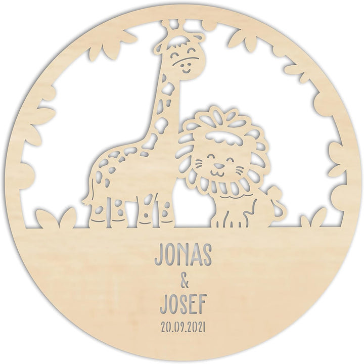 LAUBLUST Nachtlicht Kinderzimmer Personalisiert - Löwe & Giraffe - 30x0,4 cm - Natur - Wandlampe für