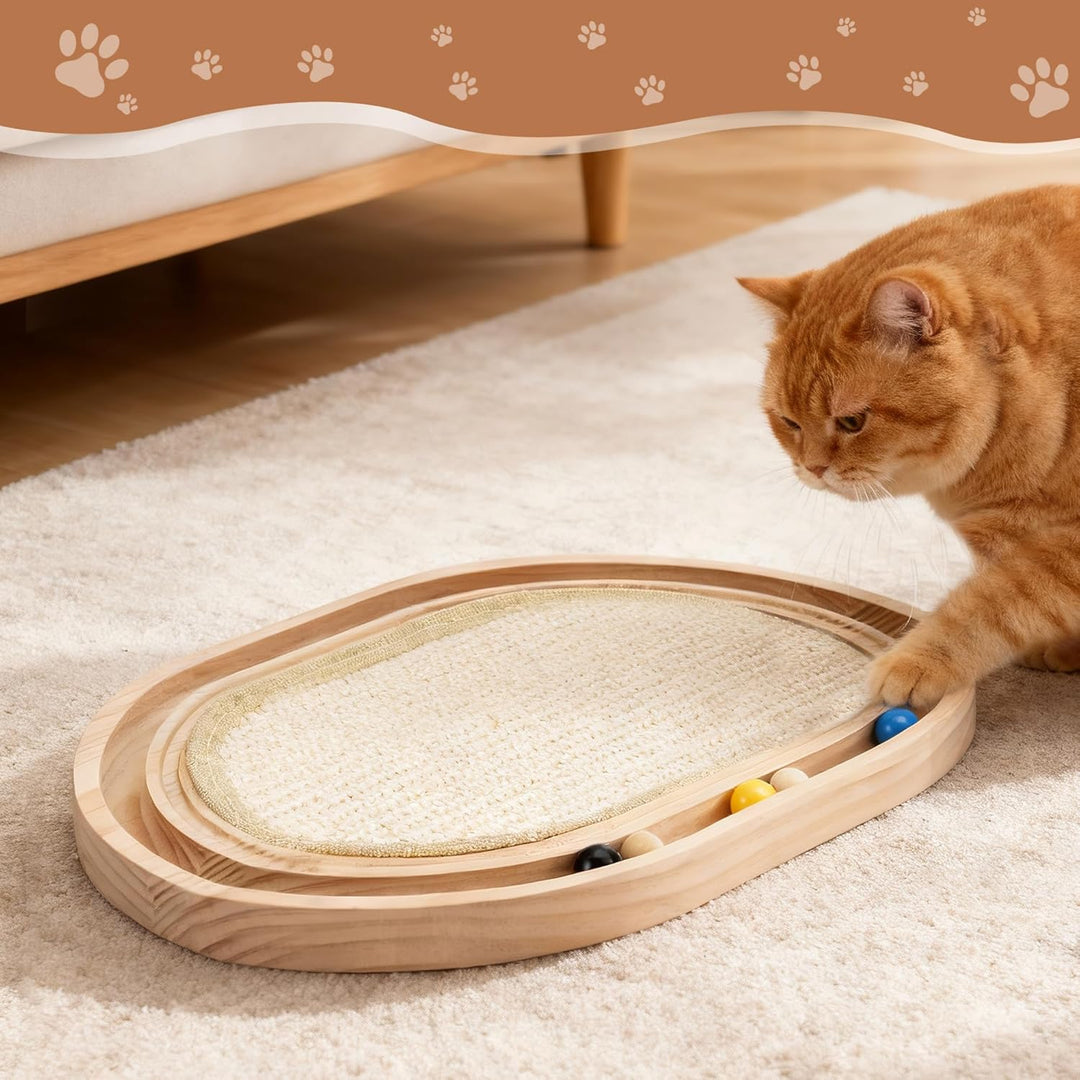 2-in-1 Kratzbretter Katze und Katzenspielzeug Kugelbahn Holz, 43x33x3 cm Katzen Kratzbrett Sisal, kr
