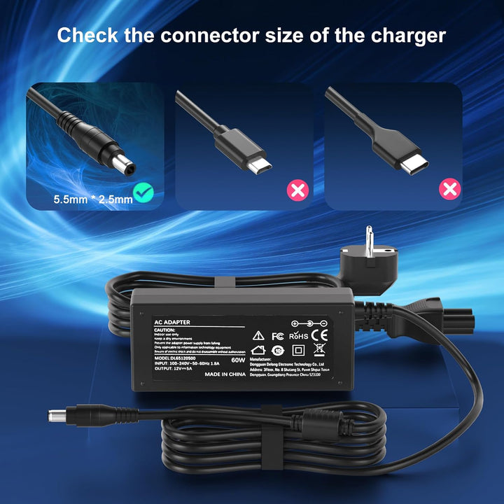 Ladegerät 12V 5A kompatibel mit den NAS-Systemen Qnap TS-253B TS-109 TS-209 TS-269 TS-221 TS-251 TS-